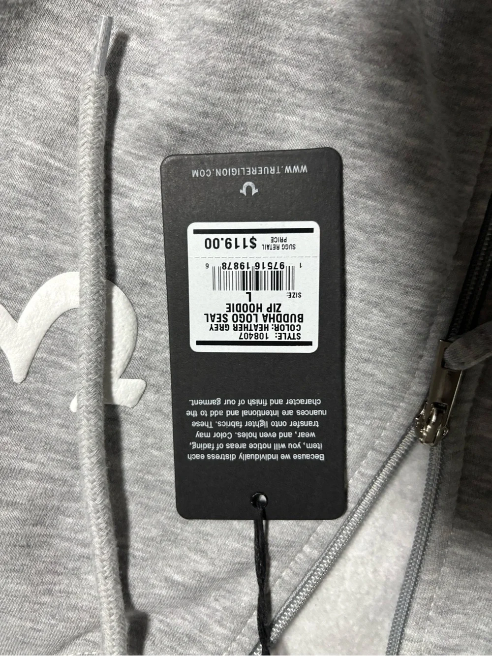 True Religion Light Gray Full-Zip Hooded Jacket